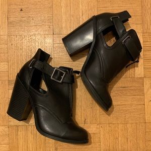 Call It Spring Black Leather cutout booties